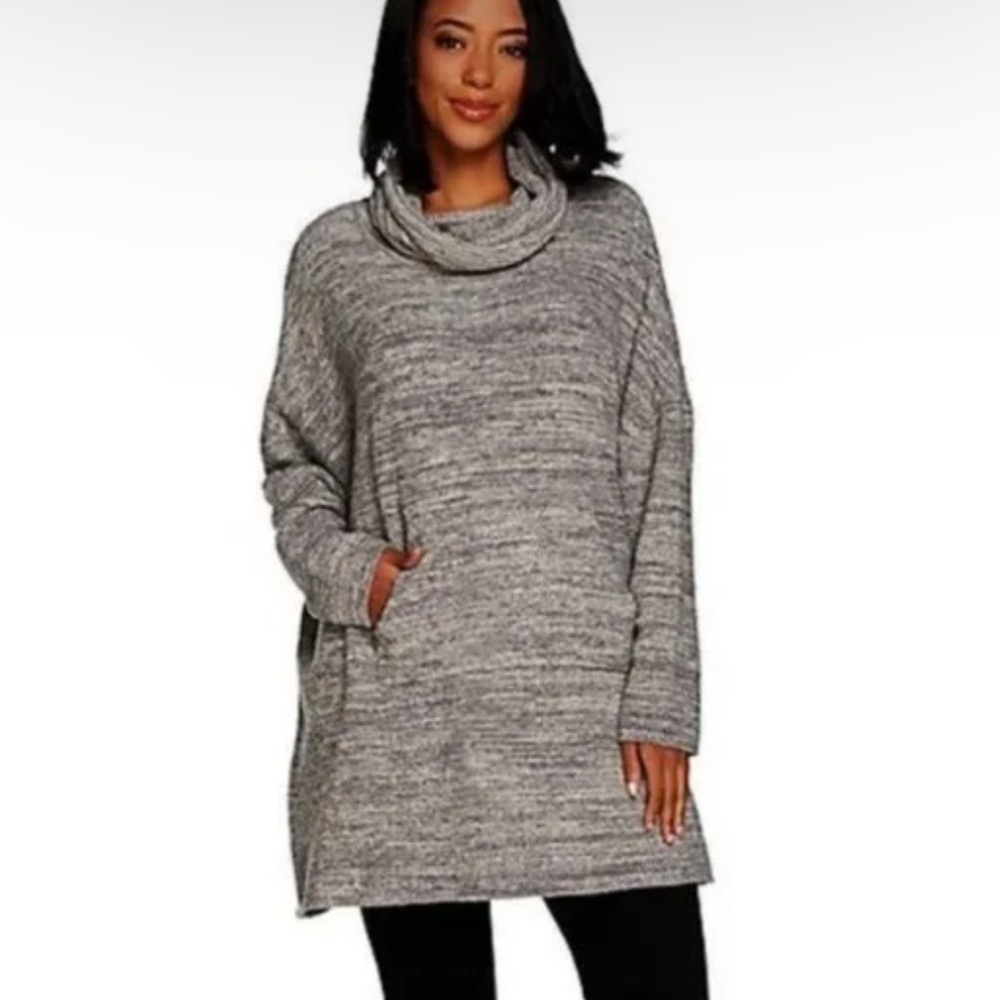 Barefoot Dreams Cozy Chic Funnel Neck Heathered Pullover Sweater One Size